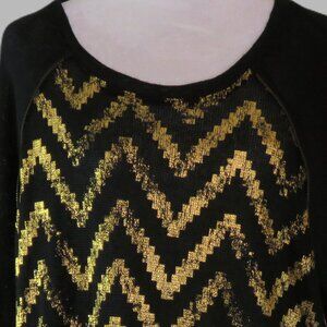 Junior Plus Black & Gold Long Sleeve Pullover Embellished Blouse Size 1X (C895)